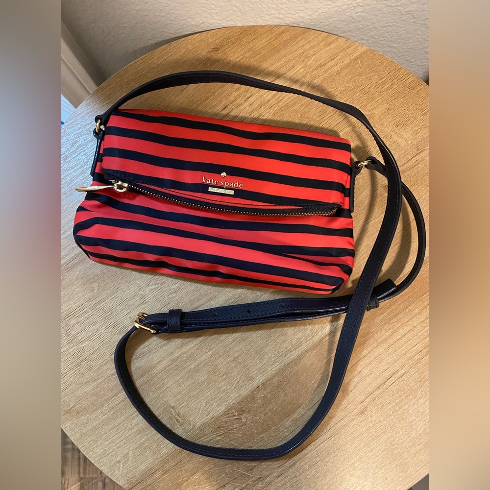 EUC Kate Spade Pink & Navy Striped Foldover Crossbody